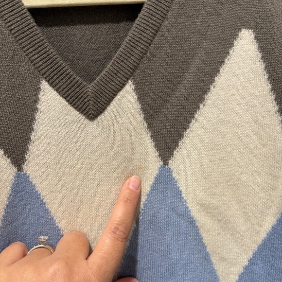 Pringle of Scotland Men's Grey/Blue Pure 100% Cashmere Argyle Sweater - Size XL - Picture 5 of 6